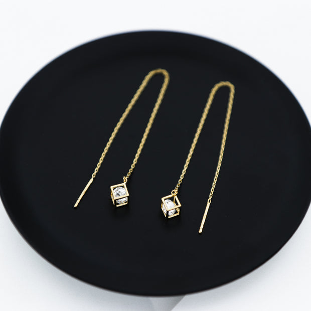 Long Cube Treasure Drop Earrings