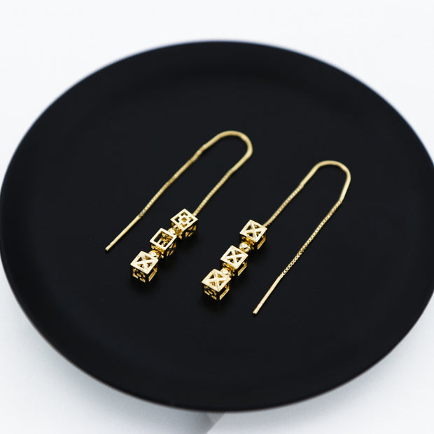 Long Modern Cubes Drop Earrings